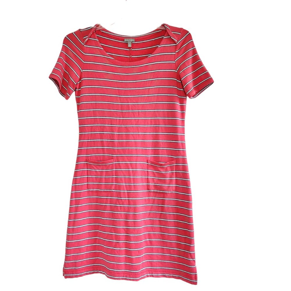 Talbots Short Sleeve T-Shirt Dress XS Red White Stripe Soft Modal Stretch Pocket